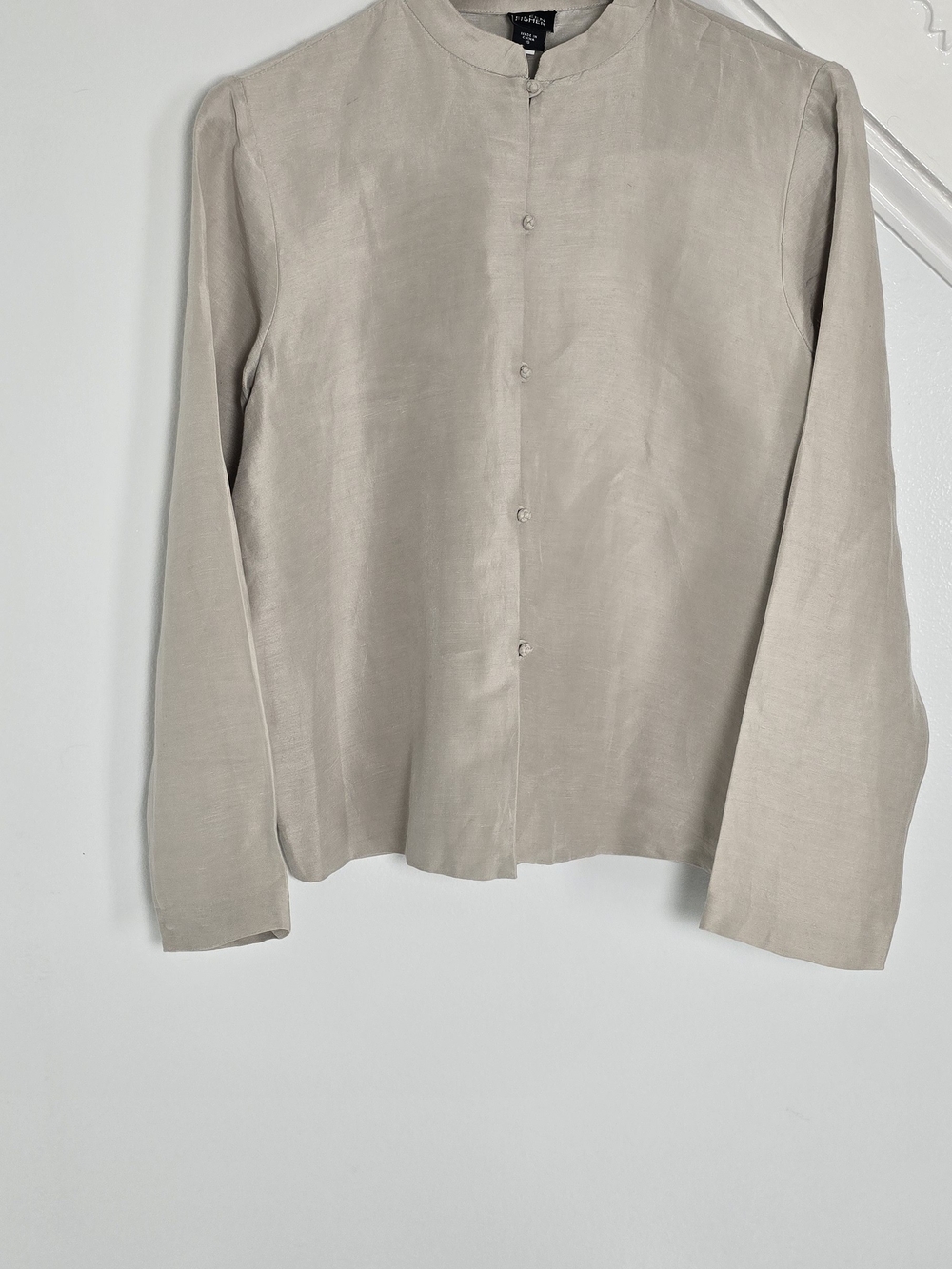 Eileen Fisher Light Beige Button-Front Long Sleeve Blouse
